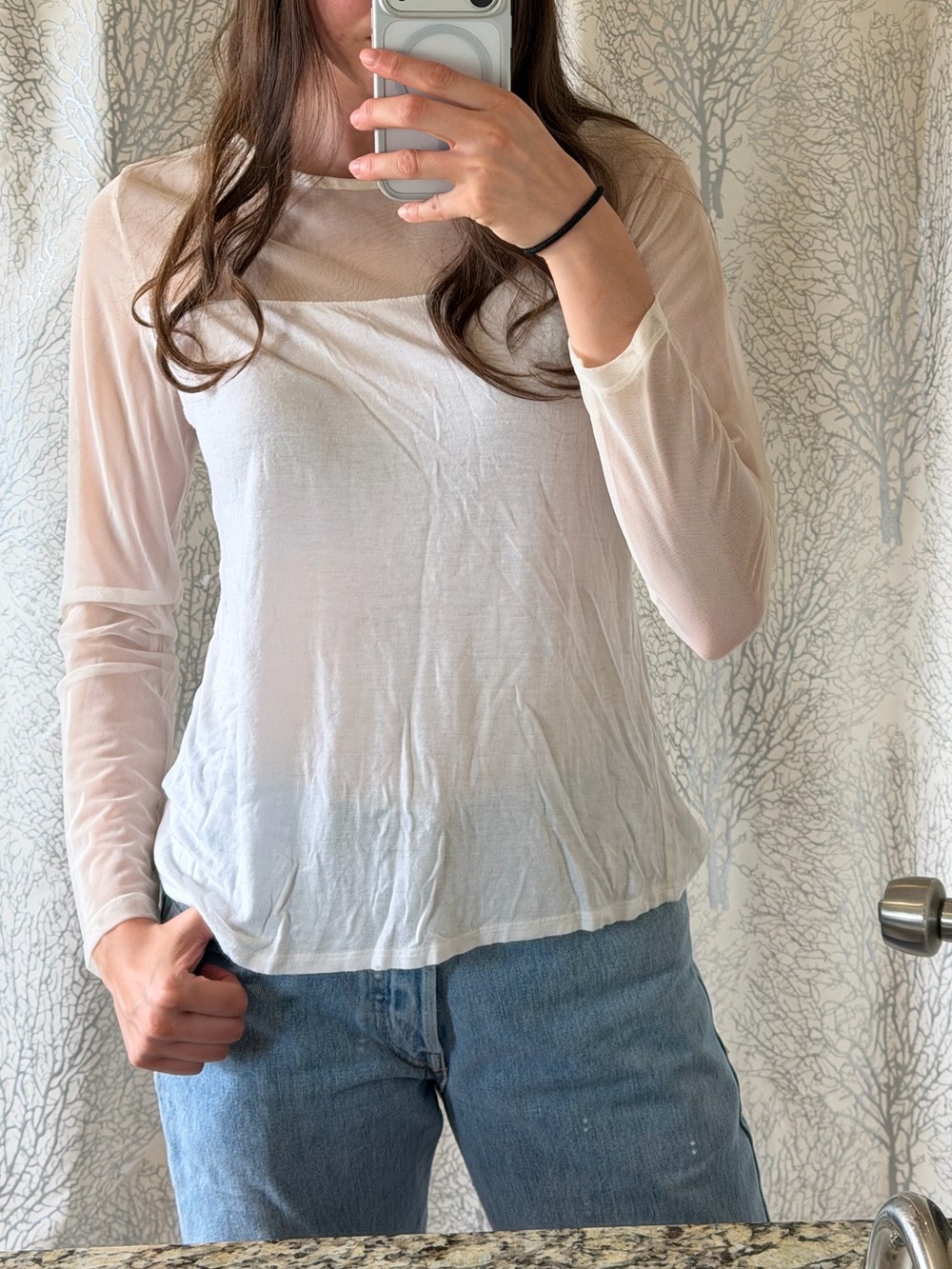 Hot in Hollywood Sheer Long Sleeve Top in Light Cream